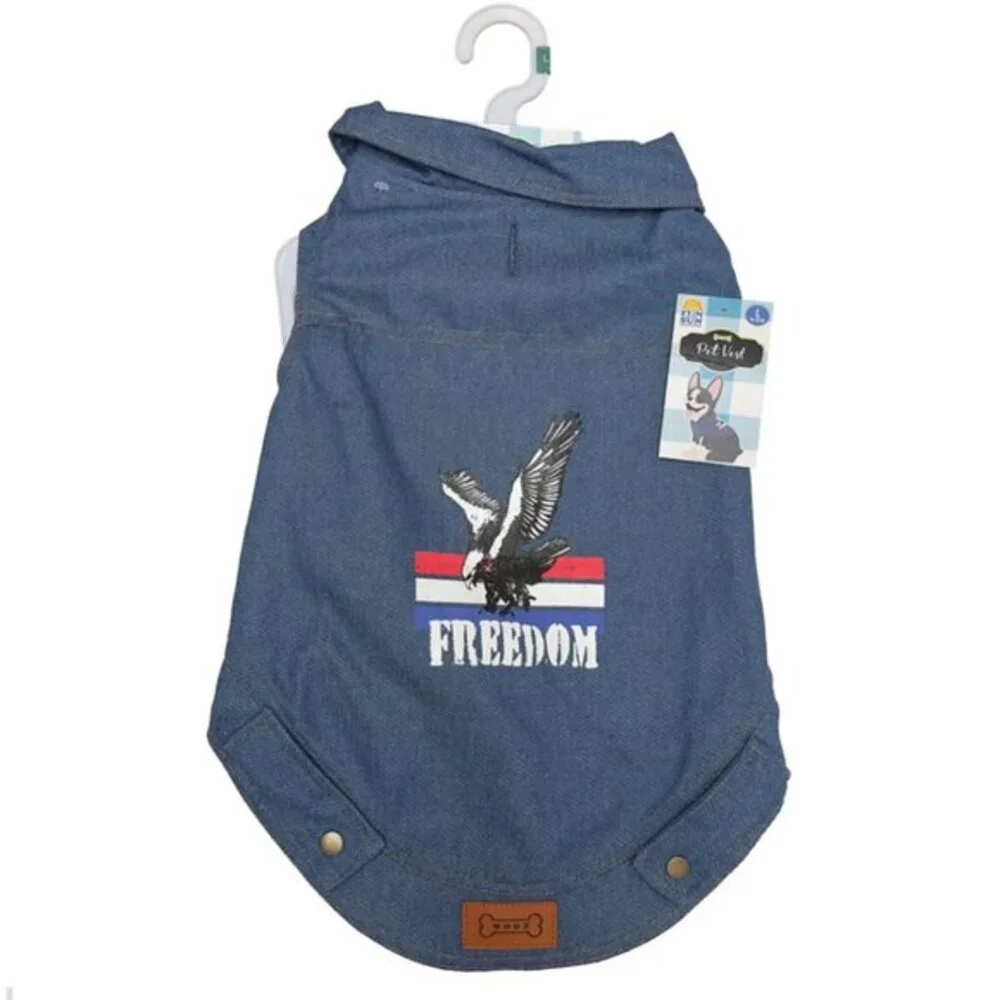 New Woof‎ Dog Pet Vest Size Large Denim Flag & Eagle NWT